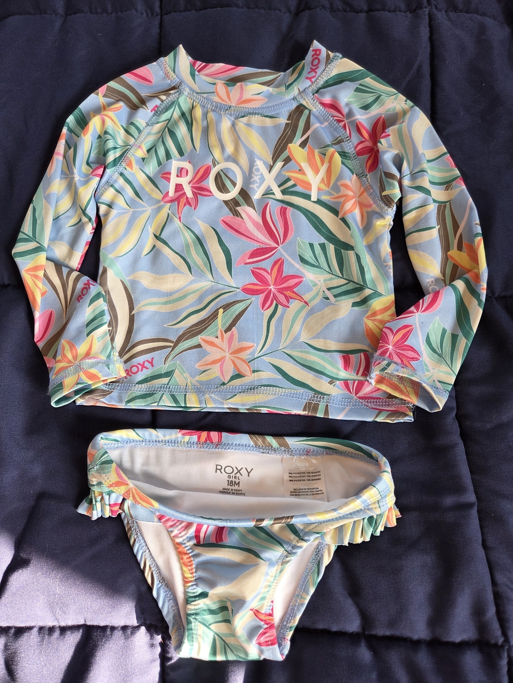 Roxy Girls' Floral Long-Sleeve Rashguard Set - Light Blue, Pink, Green